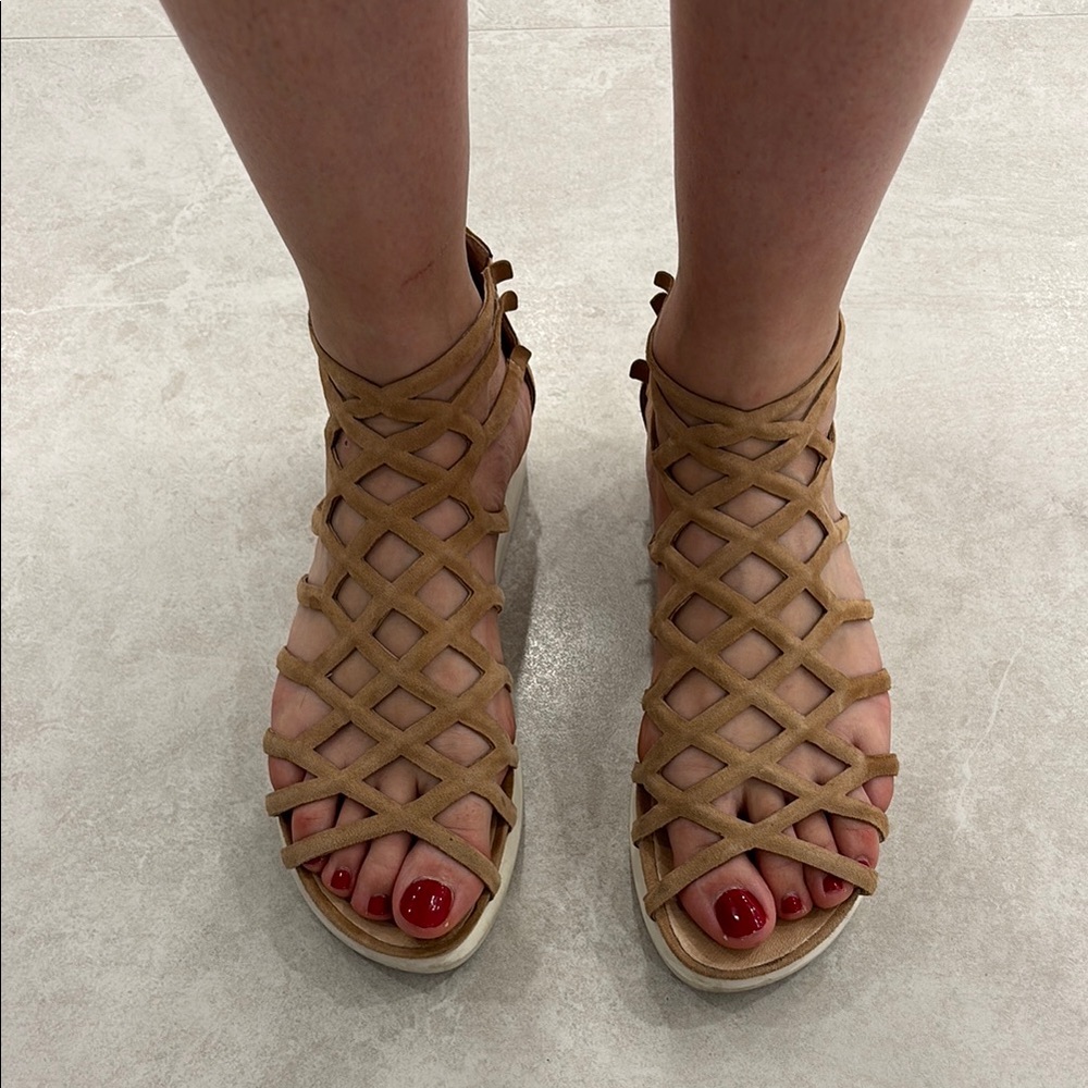 Tan Strappy Sandals with Intricate Design